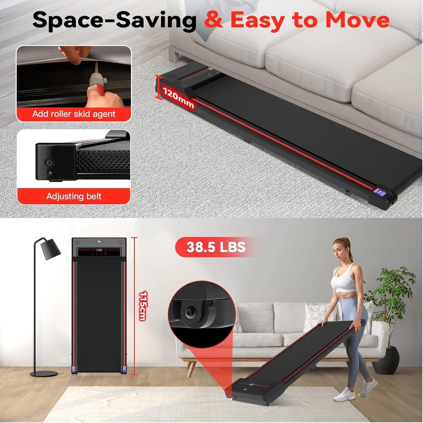 Sperax Compact Walking Pad Treadmill - Versatile Under Desk Design, 2.5HP Power, 320 lb Capacity, Convenient Remote Control & LED Display for Home Use!